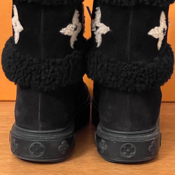 Louis Vuitton Snowdrop Flat Ankle Boots 7 37 Black Suede Shearling Excellent! - Picture 11 of 16